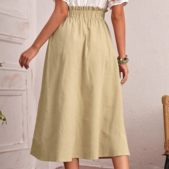 Emery Rose Button Front Paper Pocket Waist Skirt Khaki - Picture 5 of 6
